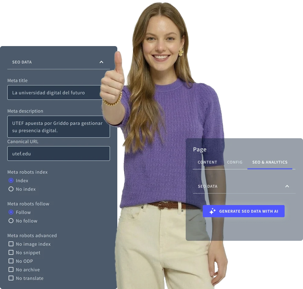 Griddo SEO panel with fields automatically filled by AI Booster
