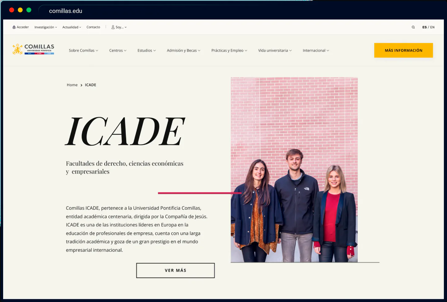 Comillas website screenshot 2