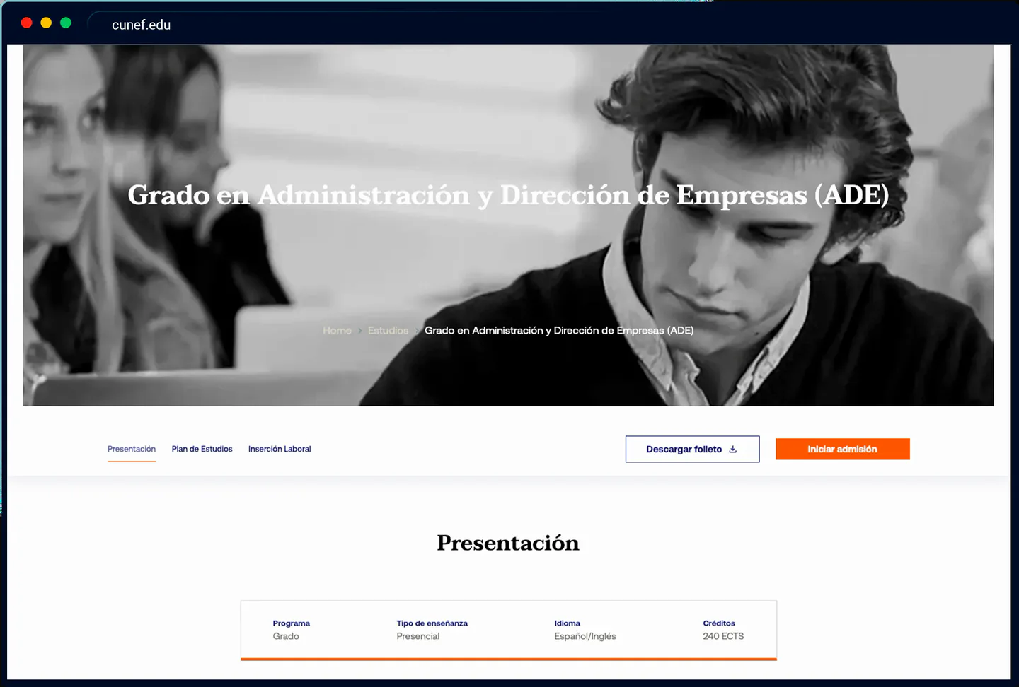 CUNEF website screenshot 2
