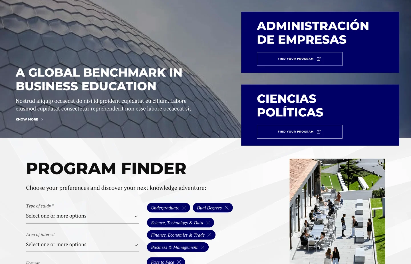 IE University website screenshot 1