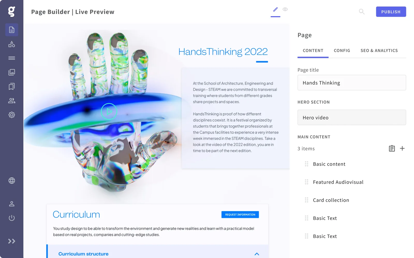 Griddo page builder interface