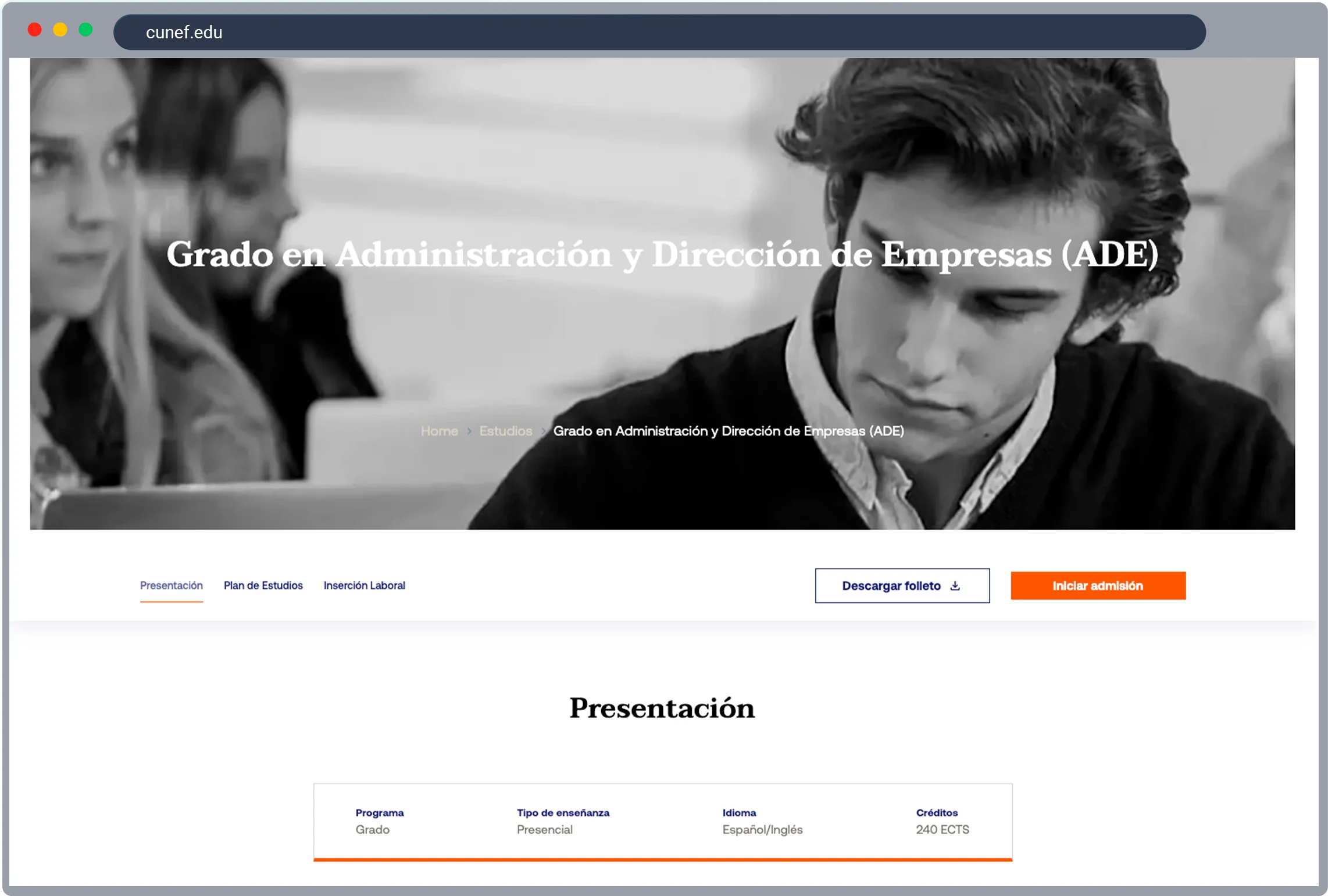 CUNEF website screenshot 2